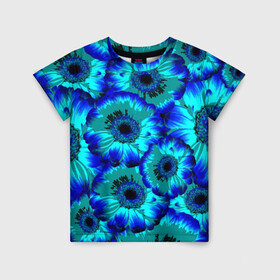 Детская футболка 3D с принтом Голубые хризантемы в Санкт-Петербурге, 100% гипоаллергенный полиэфир | прямой крой, круглый вырез горловины, длина до линии бедер, чуть спущенное плечо, ткань немного тянется | 8 марта | голубые хризантемы | голубые цветы | хризантемы | цветы