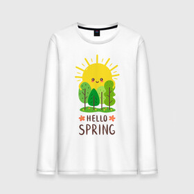 Мужской лонгслив хлопок с принтом Hello Spring в Санкт-Петербурге, 100% хлопок |  | 2020 | арт | весна | деревья | лес | солнце | солнышко | цветы