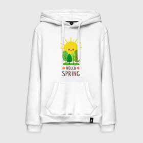Мужская толстовка с принтом Hello Spring в Санкт-Петербурге, френч-терри, мягкий теплый начес внутри (100% хлопок) | карман-кенгуру, эластичные манжеты и нижняя кромка, капюшон с подкладом и шнурком | 2020 | арт | весна | деревья | лес | солнце | солнышко | цветы