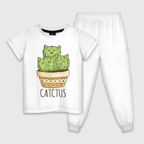 Детская пижама хлопок с принтом Catctus в Санкт-Петербурге, 100% хлопок |  брюки и футболка прямого кроя, без карманов, на брюках мягкая резинка на поясе и по низу штанин
 | Тематика изображения на принте: art | cactus | cats | kittens | pot | арт | горшок | кактус | коты | котята | кошки