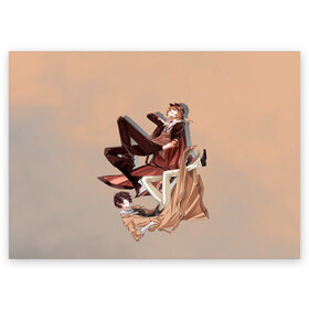 Поздравительная открытка с принтом Дазай и Чуя в Санкт-Петербурге, 100% бумага | плотность бумаги 280 г/м2, матовая, на обратной стороне линовка и место для марки
 | Тематика изображения на принте: bungou stray dogs | аниме | великие из бродячих псов | дазай | чуя