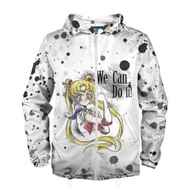 Мужская ветровка 3D с принтом Sailor Moon. We can do it! в Санкт-Петербурге, 100% полиэстер | подол и капюшон оформлены резинкой с фиксаторами, два кармана без застежек по бокам, один потайной карман на груди | Тематика изображения на принте: ami | girl | mizuno | moon | sailor | tsukino | usagi | ами | банни | волшебница | девушка | малышка | махо сёдзё | мидзуно | минако | мун | рэй | сейлор | усаги | хино | цукино | чибиуса
