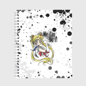 Тетрадь с принтом Sailor Moon We can do it! в Санкт-Петербурге, 100% бумага | 48 листов, плотность листов — 60 г/м2, плотность картонной обложки — 250 г/м2. Листы скреплены сбоку удобной пружинной спиралью. Уголки страниц и обложки скругленные. Цвет линий — светло-серый
 | Тематика изображения на принте: ami | girl | mizuno | moon | sailor | tsukino | usagi | ами | банни | волшебница | девушка | малышка | махо сёдзё | мидзуно | минако | мун | рэй | сейлор | усаги | хино | цукино | чибиуса