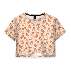 Женская футболка Crop-top 3D с принтом Корги в Санкт-Петербурге, 100% полиэстер | круглая горловина, длина футболки до линии талии, рукава с отворотами | art | corgi | dog | арт | корги | паттерн | собака