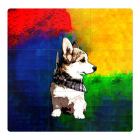 Магнитный плакат 3Х3 с принтом Корги в Санкт-Петербурге, Полимерный материал с магнитным слоем | 9 деталей размером 9*9 см | art | corgi | dog | арт | корги | собака