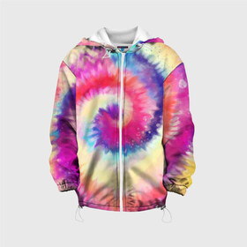 Детская куртка 3D с принтом Tie Dye vortex в Санкт-Петербурге, 100% полиэстер | застежка — молния, подол и капюшон оформлены резинкой с фиксаторами, по бокам — два кармана без застежек, один потайной карман на груди, плотность верхнего слоя — 90 г/м2; плотность флисового подклада — 260 г/м2 | art | hype | maelstrom | swirl | tie dye | trend | vortex | акварель | акрил | арт | буйство | вихрь | дизайн | завихрение | краски | красок | тай дай | торнадо | тренд | трендовая | хайповая