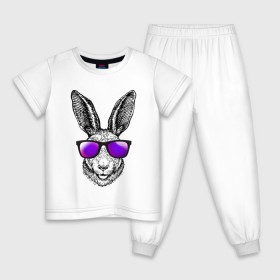 Детская пижама хлопок с принтом Клевый заяц в Санкт-Петербурге, 100% хлопок |  брюки и футболка прямого кроя, без карманов, на брюках мягкая резинка на поясе и по низу штанин
 | заяц | заяц в очках | крутой | кул | солнечные очки