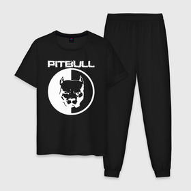 Мужская пижама хлопок с принтом Pitbull в Санкт-Петербурге, 100% хлопок | брюки и футболка прямого кроя, без карманов, на брюках мягкая резинка на поясе и по низу штанин
 | Тематика изображения на принте: 