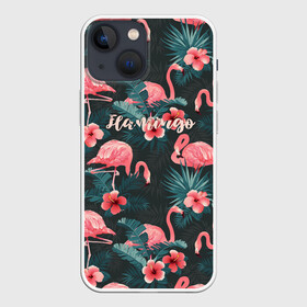Чехол для iPhone 13 mini с принтом Flamingo в Санкт-Петербурге,  |  | girl | woman | девушкам | девушки | листья | подарок | тропические цветы | фламинго | цветы