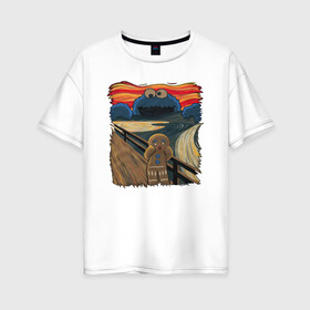 Женская футболка хлопок Oversize с принтом Печенька ван гога в Санкт-Петербурге, 100% хлопок | свободный крой, круглый ворот, спущенный рукав, длина до линии бедер
 | gogh | van | ван | гог | из | картина | крик | монстр | мост | мультика | печенька | печенюшка | синий