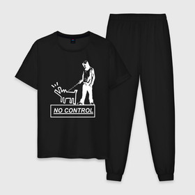 Мужская пижама хлопок с принтом No control - Banksy в Санкт-Петербурге, 100% хлопок | брюки и футболка прямого кроя, без карманов, на брюках мягкая резинка на поясе и по низу штанин
 | banksy | анархизм | андерграунд | антивоенное движение | антиимпериализм | антикапитализм | арт | бенкс | бенкси | бристоль | бэнкс | бэнкси | граффити | из англии | картина | на стене | нигилизм