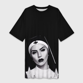 Платье-футболка 3D с принтом МОНАХИНЯ в Санкт-Петербурге,  |  | nun | анархия | дьявол | женщина | зло | проклятье | сатана | темный