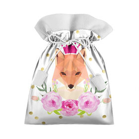 Подарочный 3D мешок с принтом Лиса в Санкт-Петербурге, 100% полиэстер | Размер: 29*39 см | Тематика изображения на принте: горошек | корона | лиса | роза | розовый.цветок