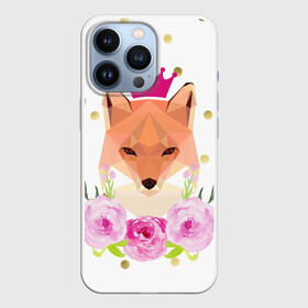 Чехол для iPhone 13 Pro с принтом Лиса в Санкт-Петербурге,  |  | горошек | корона | лиса | роза | розовый.цветок