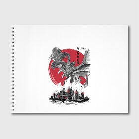 Альбом для рисования с принтом GODZILLA в Санкт-Петербурге, 100% бумага
 | матовая бумага, плотность 200 мг. | Тематика изображения на принте: comic con | godzilla | gojira | logo | годзилла | знаки | иероглифы | лого | монстр | фильм | чудовище