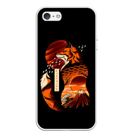 Чехол для iPhone 5/5S матовый с принтом JAPAN FOX в Санкт-Петербурге, Силикон | Область печати: задняя сторона чехла, без боковых панелей | fox | japan | orange | sakura | знаки | иероглифы | лиса | сакура | символы | фудзияма | япония