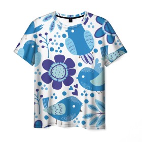 Мужская футболка 3D с принтом Воробушки в Санкт-Петербурге, 100% полиэфир | прямой крой, круглый вырез горловины, длина до линии бедер | bird | forest | russia | winter | воробей | гжель | голубь | зима | лес | настроение | птица | птицы | россия | синий | синичка | хобби | хохлома | цвет | цветы