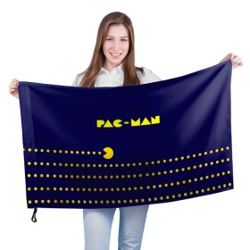 Флаг 3D с принтом PAC-MAN в Санкт-Петербурге, 100% полиэстер | плотность ткани — 95 г/м2, размер — 67 х 109 см. Принт наносится с одной стороны | 1980 | game | ghostbusters | pac man | игра | монстры | охотники за привидениями | пэкмен | уровень | ход