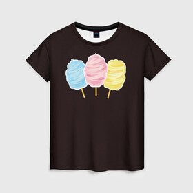 Женская футболка 3D с принтом Сладкая вата в Санкт-Петербурге, 100% полиэфир ( синтетическое хлопкоподобное полотно) | прямой крой, круглый вырез горловины, длина до линии бедер | вата | воздушная | воздушная вата | летнее настроение | сладкоежка