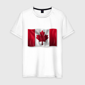 Мужская футболка хлопок с принтом Канада в Санкт-Петербурге, 100% хлопок | прямой крой, круглый вырез горловины, длина до линии бедер, слегка спущенное плечо. | 3d | 3д | canada | государственный | государство | канада | канадец | канадский | канадцы | клён | лист | листья | объёмный | страна | страны | туристические | туристический | флаг | флаги | флажки | флажок