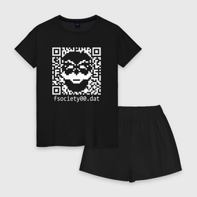 Женская пижама с шортиками хлопок с принтом MR ROBOT в Санкт-Петербурге, 100% хлопок | футболка прямого кроя, шорты свободные с широкой мягкой резинкой | darknet | hack | hacker | mr.robot | robot | взломщик | даркнет | мистер робот | программист | робот | хакер