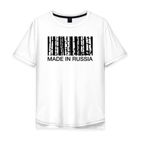 Мужская футболка хлопок Oversize с принтом Made in Russia в Санкт-Петербурге, 100% хлопок | свободный крой, круглый ворот, “спинка” длиннее передней части | barcode | country | forest | russia | береза | лес | родина | россия | страна | штрихкод