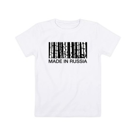 Детская футболка хлопок с принтом Made in Russia в Санкт-Петербурге, 100% хлопок | круглый вырез горловины, полуприлегающий силуэт, длина до линии бедер | barcode | country | forest | russia | береза | лес | родина | россия | страна | штрихкод