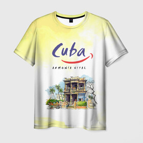 Мужская футболка 3D с принтом Куба в Санкт-Петербурге, 100% полиэфир | прямой крой, круглый вырез горловины, длина до линии бедер | cuba | карибы | куба | лето | пальмы | путешествия | солнце | туризм
