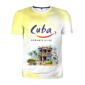 Мужская футболка 3D спортивная с принтом Куба в Санкт-Петербурге, 100% полиэстер с улучшенными характеристиками | приталенный силуэт, круглая горловина, широкие плечи, сужается к линии бедра | cuba | карибы | куба | лето | пальмы | путешествия | солнце | туризм