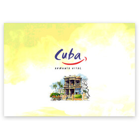 Поздравительная открытка с принтом Куба в Санкт-Петербурге, 100% бумага | плотность бумаги 280 г/м2, матовая, на обратной стороне линовка и место для марки
 | cuba | карибы | куба | лето | пальмы | путешествия | солнце | туризм