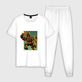 Мужская пижама хлопок с принтом Roblox 3d в Санкт-Петербурге, 100% хлопок | брюки и футболка прямого кроя, без карманов, на брюках мягкая резинка на поясе и по низу штанин
 | Тематика изображения на принте: 3d | roblox | иллюзия | роблокс | рыцарь с мечом