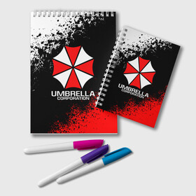 Блокнот с принтом RESIDENT EVIL UMBRELLA в Санкт-Петербурге, 100% бумага | 48 листов, плотность листов — 60 г/м2, плотность картонной обложки — 250 г/м2. Листы скреплены удобной пружинной спиралью. Цвет линий — светло-серый
 | ada wong | biohazard | leon | nemesis | project resistance | raccoon city | re | re3 | resident evil | resident evil 3 | rpd | stars | umbrella | ада вонг | амбрелла | немезис | ужасы