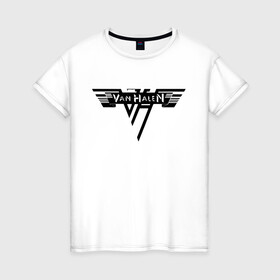 Женская футболка хлопок с принтом Van Halen Logo | Ван Хален (Z) в Санкт-Петербурге, 100% хлопок | прямой крой, круглый вырез горловины, длина до линии бедер, слегка спущенное плечо | lee roth | van halen | vh | алекс ван хален | вольфганг ван хален | глэм метал | дэвид ли рот | хард рок | хеви метал | эдди ван хален