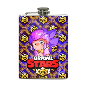 Фляга с принтом SHELLY BRAWL STARS в Санкт-Петербурге, металлический корпус | емкость 0,22 л, размер 125 х 94 мм. Виниловая наклейка запечатывается полностью | Тематика изображения на принте: brawl | brawl stars | brawl stars spike | brawl stars спайк | shelly | stars | бравл | бравл старс | бравл старс спайк | бравл старс шел | игры | лого | лого brawl stars | лого бравл старс | логотип | логотип brawl stars | логотип бравл ст