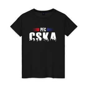 Женская футболка хлопок с принтом PFC CSKA в Санкт-Петербурге, 100% хлопок | прямой крой, круглый вырез горловины, длина до линии бедер, слегка спущенное плечо | cska | pfc | москва | пфк | пфк цска | рпл | рфпл | фк | футбол | цска | цска москва