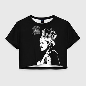 Женская футболка Crop-top 3D с принтом Queen в Санкт-Петербурге, 100% полиэстер | круглая горловина, длина футболки до линии талии, рукава с отворотами | Тематика изображения на принте: freddie mercury | paul | queen | quen | богемская рапсодия | брайан мэй | глэм | группа | джон дикон | квин | королева | куин | меркури | меркьюри | музыкант | мэркури | певец | песня | поп | роджер тейлор | рок