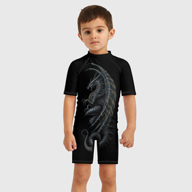 Детский купальный костюм 3D с принтом Black Dragon в Санкт-Петербурге, Полиэстер 85%, Спандекс 15% | застежка на молнии на спине | beast | dinosaur | dragon | fire | hunter | ice | monster | predator | reptile | динозавр | дракон | зверь | лед | ледяной | монстр | огненный | огонь | охотник | хищник