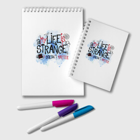 Блокнот с принтом LIFE IS STRANGE в Санкт-Петербурге, 100% бумага | 48 листов, плотность листов — 60 г/м2, плотность картонной обложки — 250 г/м2. Листы скреплены удобной пружинной спиралью. Цвет линий — светло-серый
 | chloe | life is strange | life is strange 2 | max | игра | лайф ис стрэндж | макс | надпись | хлоя