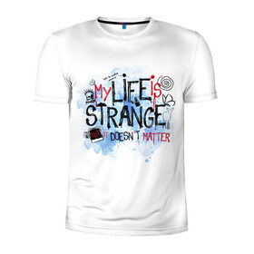 Мужская футболка 3D спортивная с принтом LIFE IS STRANGE в Санкт-Петербурге, 100% полиэстер с улучшенными характеристиками | приталенный силуэт, круглая горловина, широкие плечи, сужается к линии бедра | chloe | life is strange | life is strange 2 | max | игра | лайф ис стрэндж | макс | надпись | хлоя