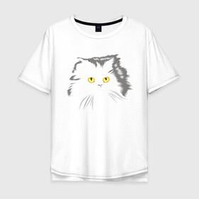 Мужская футболка хлопок Oversize с принтом Грозовой, кошак (пушистый) в Санкт-Петербурге, 100% хлопок | свободный крой, круглый ворот, “спинка” длиннее передней части | глаза | желтые | котиков | коты | пушистый