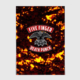 Постер с принтом Five Finger Death Punch в Санкт-Петербурге, 100% бумага
 | бумага, плотность 150 мг. Матовая, но за счет высокого коэффициента гладкости имеет небольшой блеск и дает на свету блики, но в отличии от глянцевой бумаги не покрыта лаком | 5fdp | death | ffdp | finger | five | five finger death punch | punch | грув метал