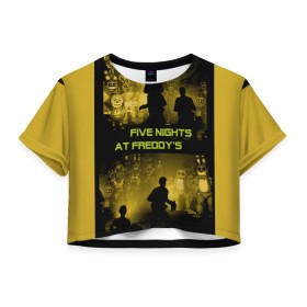 Женская футболка Crop-top 3D с принтом Five Nights at Freddys в Санкт-Петербурге, 100% полиэстер | круглая горловина, длина футболки до линии талии, рукава с отворотами | five | freddys | horror | nights | point and click | survival | игра | ночей | пять | фредди