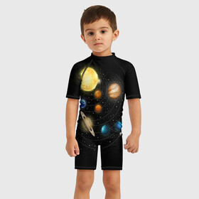 Детский купальный костюм 3D с принтом Солнечная Система в Санкт-Петербурге, Полиэстер 85%, Спандекс 15% | застежка на молнии на спине | earth | mars | nasa | planet | planets | space | star | stars | sun | system | венера | звезды | земля | космос | марс | меркурий | планета | планеты | сатурн | система | солнце | уран | юпитер