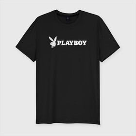 Мужская футболка хлопок Slim с принтом PLAYBOY в Санкт-Петербурге, 92% хлопок, 8% лайкра | приталенный силуэт, круглый вырез ворота, длина до линии бедра, короткий рукав | brand | brazzers | faketaxi | hub | mode | playboy | бразерс | бренд | мода | фейк такси