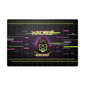 Пазл магнитный 126 элементов с принтом Hacked в Санкт-Петербурге, полимерный материал с магнитным слоем | 126 деталей, размер изделия —  180*270 мм | Тематика изображения на принте: cybepunk | hacked | hacker | it | аноним | анонимус | взлом | взломщик | киберпанк | программист | хак | хакер