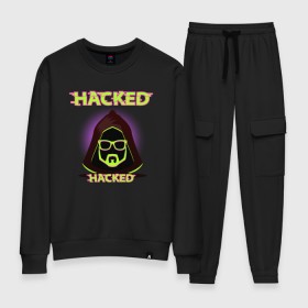 Женский костюм хлопок с принтом Hacked в Санкт-Петербурге, 100% хлопок | на свитшоте круглая горловина, мягкая резинка по низу. Брюки заужены к низу, на них два вида карманов: два 