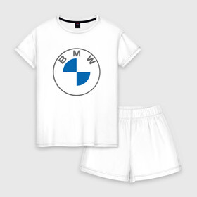 Женская пижама с шортиками хлопок с принтом BMW LOGO 2020 в Санкт-Петербурге, 100% хлопок | футболка прямого кроя, шорты свободные с широкой мягкой резинкой | bmw | bmw motorsport | bmw performance | carbon | m | motorsport | performance | sport | бмв | карбон | моторспорт | спорт