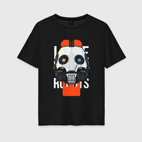 Женская футболка хлопок Oversize с принтом LOVE DEATH ROBOTS (LDR) в Санкт-Петербурге, 100% хлопок | свободный крой, круглый ворот, спущенный рукав, длина до линии бедер
 | death | fantastic | future | ldr | love | love death and robots | love death robots | netflix | robots | sci fi | будущее | лдр | любовь | нетфликс | роботы | фантастика