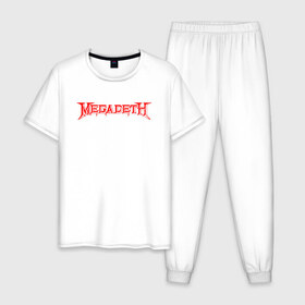 Мужская пижама хлопок с принтом Megadeth в Санкт-Петербурге, 100% хлопок | брюки и футболка прямого кроя, без карманов, на брюках мягкая резинка на поясе и по низу штанин
 | Тематика изображения на принте: dave mustaine | megadeth | music | rock | дирк вербурен | дэвид эллефсон | дэйв мастейн | кико лоурейро | мегадеф | музыка | рок | трэш метал | хард рок | хеви метал