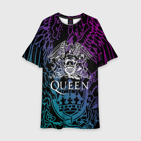 Детское платье 3D с принтом QUEEN | Freddie Mercury (Z) в Санкт-Петербурге, 100% полиэстер | прямой силуэт, чуть расширенный к низу. Круглая горловина, на рукавах — воланы | Тематика изображения на принте: queen | rock | we will rock you | брайан мэи | группа queen | группа квин | джон дикон | квин | королева | король | роджер тейлор | рок | фредди меркьюри